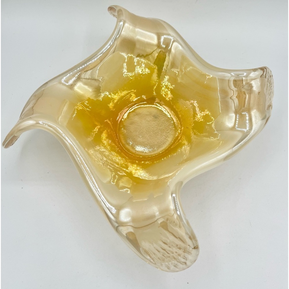 Vintage Gold Luster Murano Glass Handkerchief Style Potpourri Dish 7”x7” EUC
